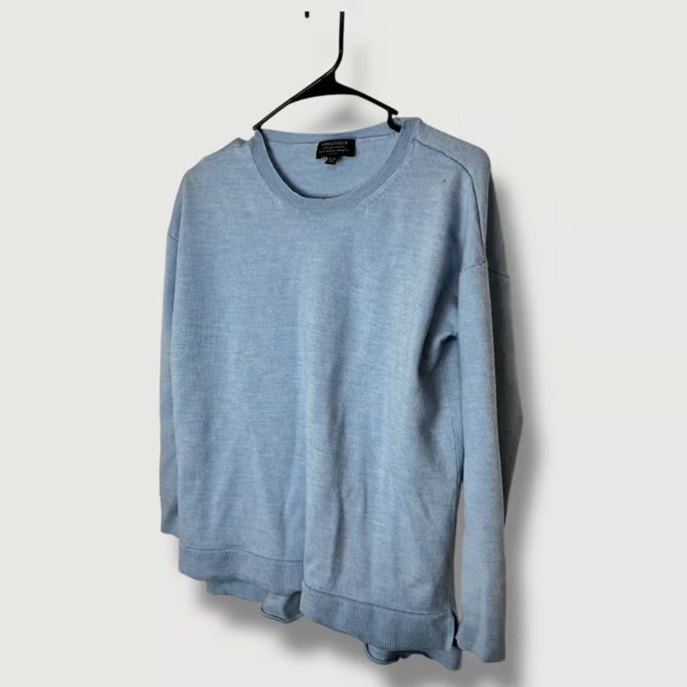 Lord & Taylor Light Blue Extra Fine Merino Wool Sweater Size Large Petite